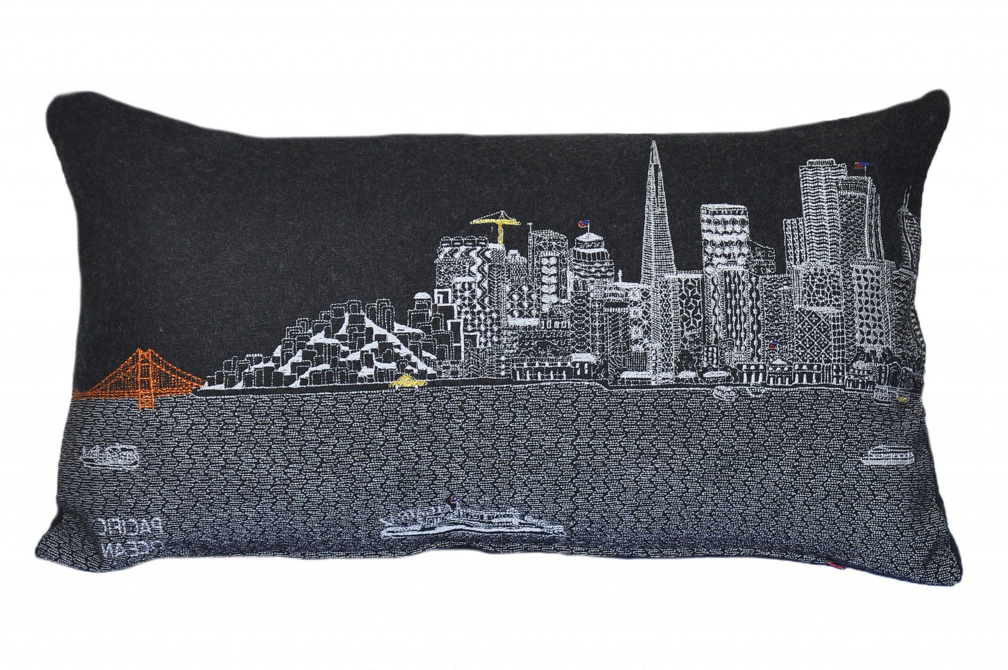 24" Black San Francisco Nighttime Skyline Lumbar Decorative Pillow