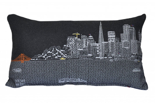 24" Black San Francisco Nighttime Skyline Lumbar Decorative Pillow