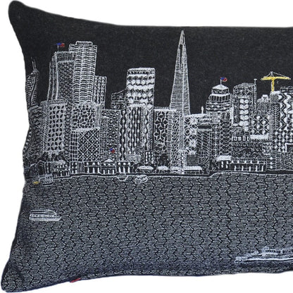 24" Black San Francisco Nighttime Skyline Lumbar Decorative Pillow