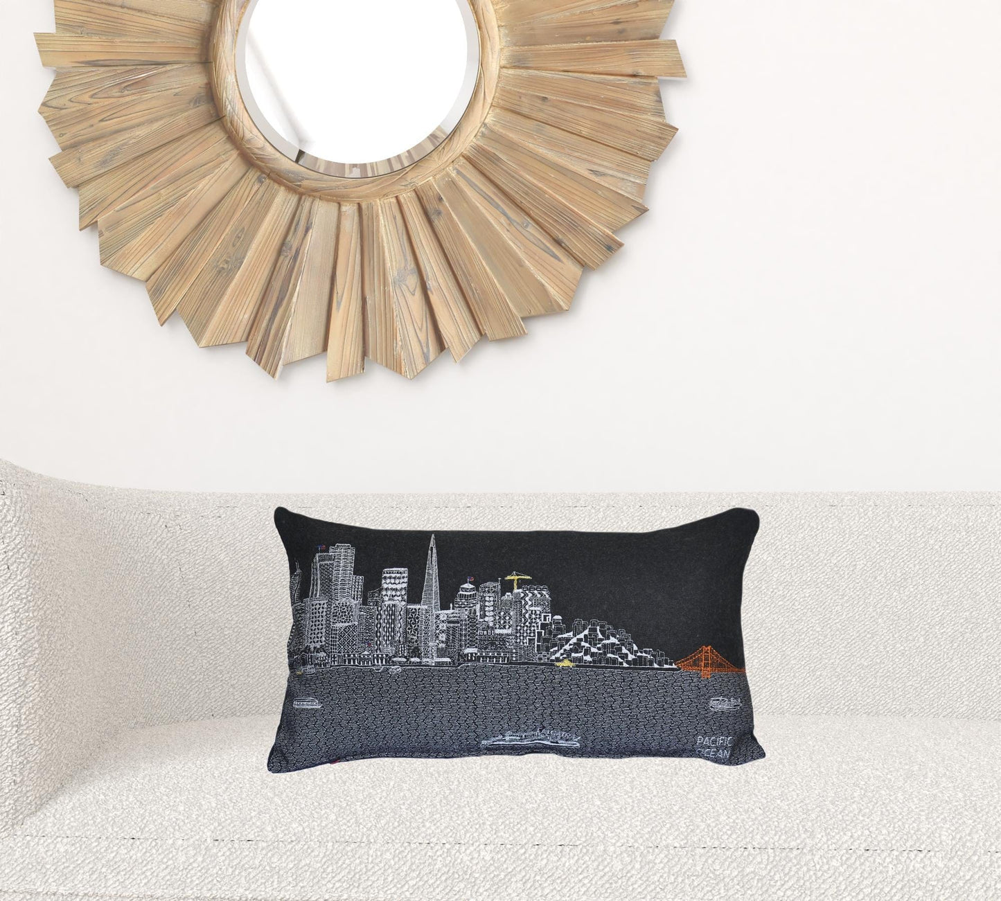24" Black San Francisco Nighttime Skyline Lumbar Decorative Pillow