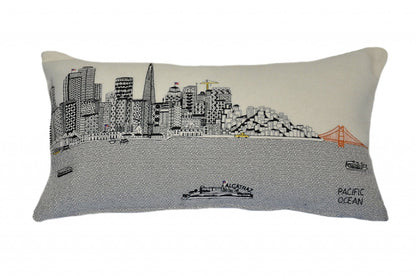 24" White San Francisco Daylight Skyline Lumbar Decorative Pillow