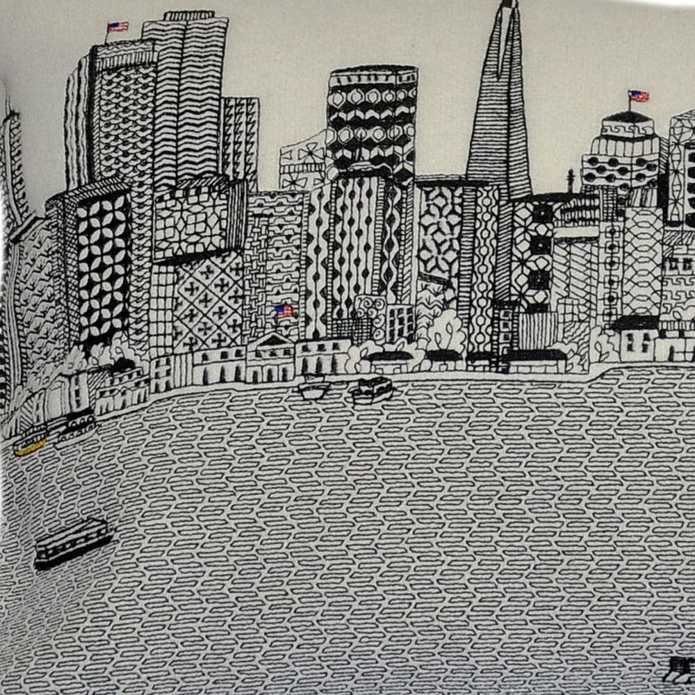 24" White San Francisco Daylight Skyline Lumbar Decorative Pillow