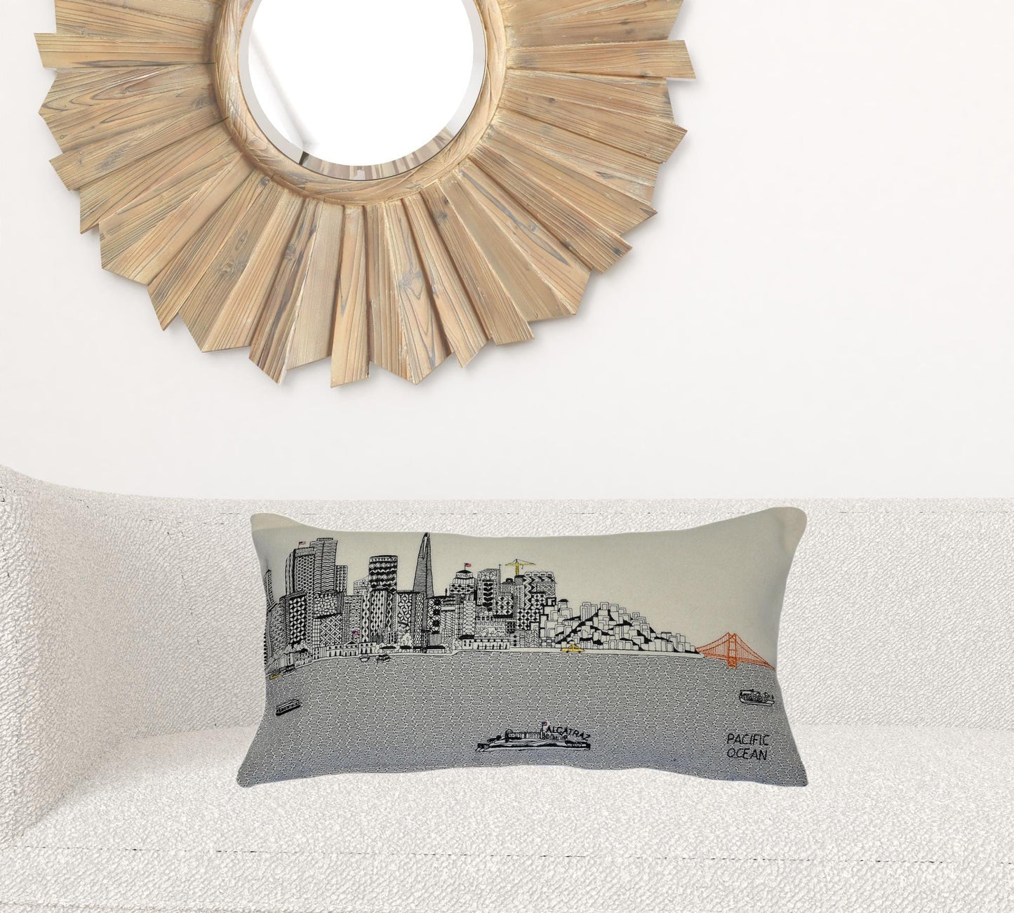24" White San Francisco Daylight Skyline Lumbar Decorative Pillow
