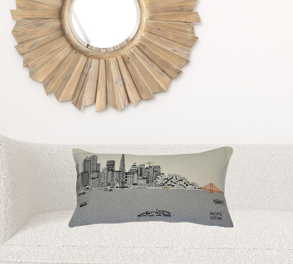 24" White San Francisco Daylight Skyline Lumbar Decorative Pillow