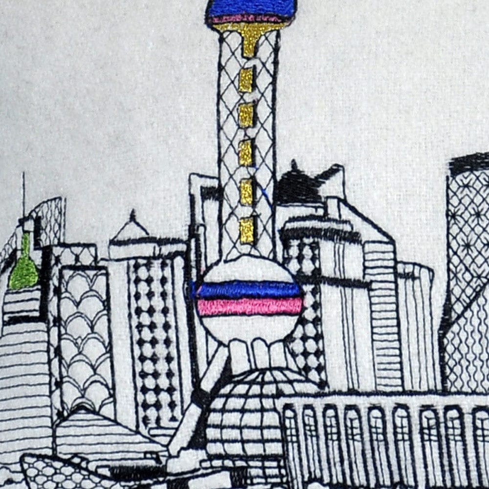 24" White Shanghai  Daylight Skyline Lumbar Decorative Pillow