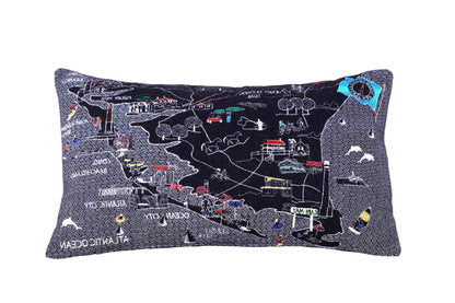 35" Black South Jersey Shore Nighttime Skyline Lumbar Decorative Pillow