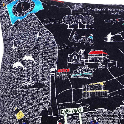 35" Black South Jersey Shore Nighttime Skyline Lumbar Decorative Pillow