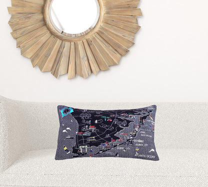 35" Black South Jersey Shore Nighttime Skyline Lumbar Decorative Pillow