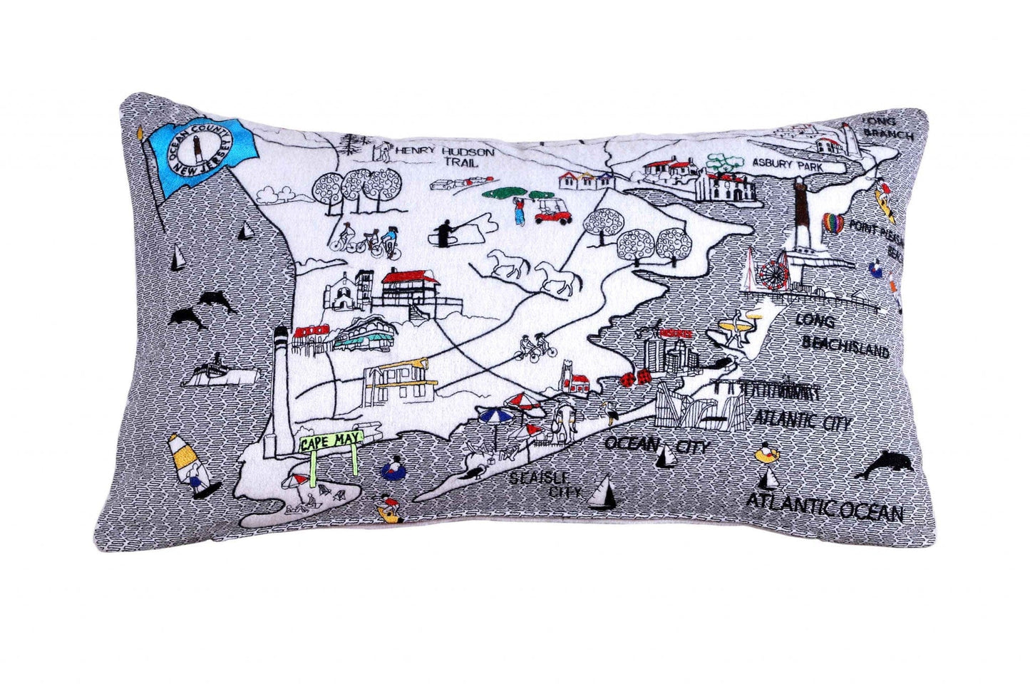 35" White South Jersey Shore Daylight Skyline Lumbar Decorative Pillow