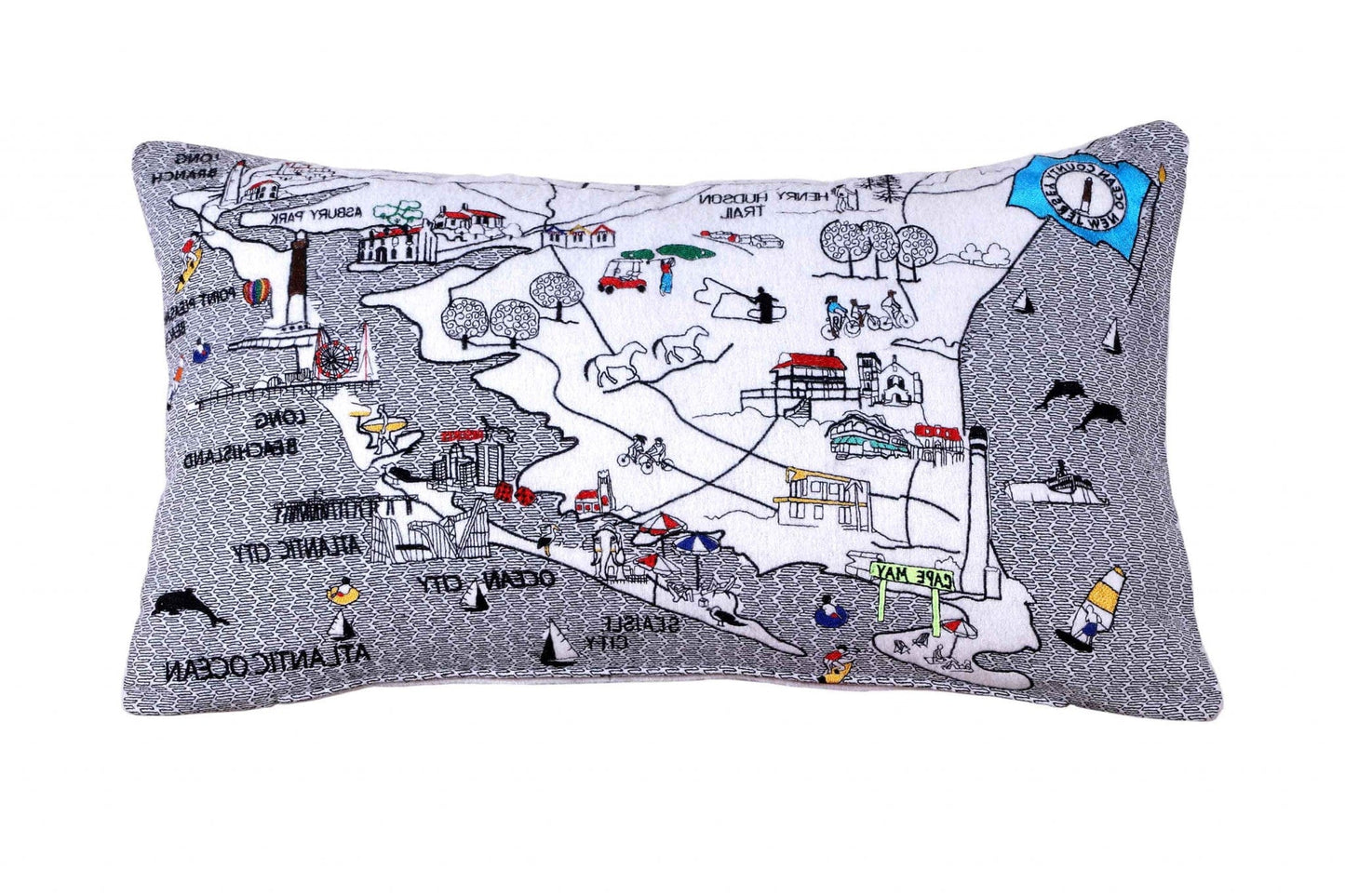 35" White South Jersey Shore Daylight Skyline Lumbar Decorative Pillow