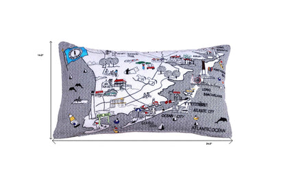35" White South Jersey Shore Daylight Skyline Lumbar Decorative Pillow