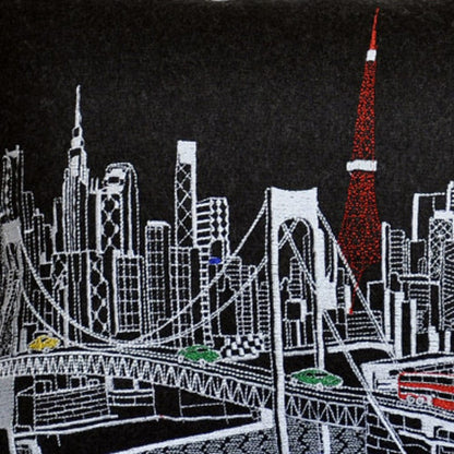 24" Black Tokyo Nighttime Skyline Lumbar Decorative Pillow