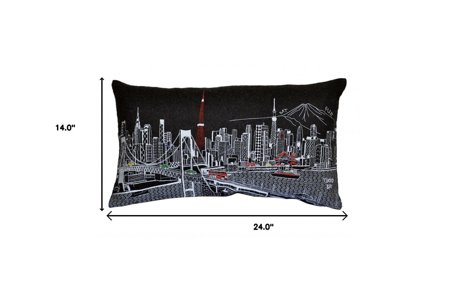 24" Black Tokyo Nighttime Skyline Lumbar Decorative Pillow