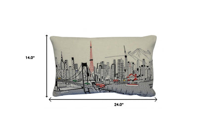 24" White Tokyo Daylight Skyline Lumbar Decorative Pillow