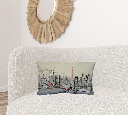 24" White Tokyo Daylight Skyline Lumbar Decorative Pillow