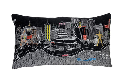 24" Black Tulsa Nighttime Skyline Lumbar Decorative Pillow