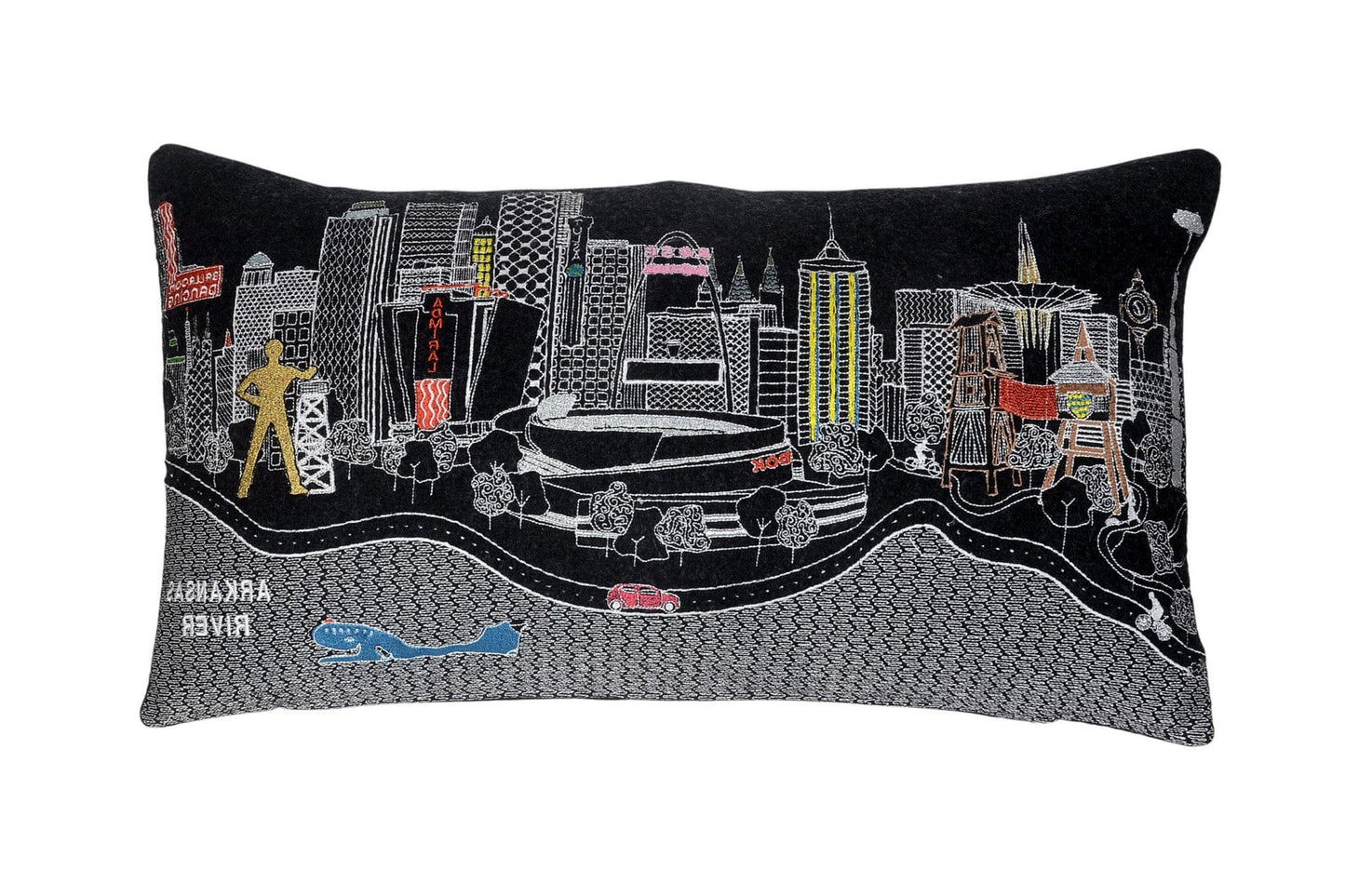 24" Black Tulsa Nighttime Skyline Lumbar Decorative Pillow