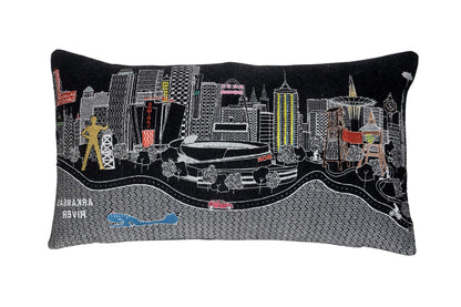 24" Black Tulsa Nighttime Skyline Lumbar Decorative Pillow