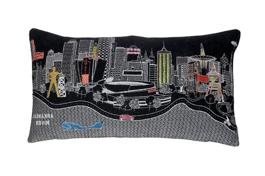 24" Black Tulsa Nighttime Skyline Lumbar Decorative Pillow