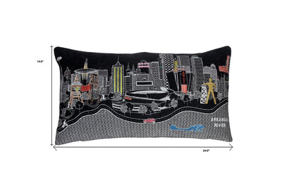 24" Black Tulsa Nighttime Skyline Lumbar Decorative Pillow