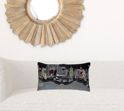 24" Black Tulsa Nighttime Skyline Lumbar Decorative Pillow
