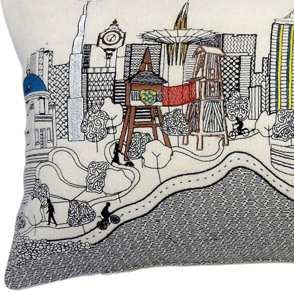 24" White Tulsa Daylight Skyline Lumbar Decorative Pillow