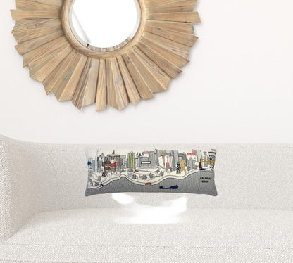 24" White Tulsa Daylight Skyline Lumbar Decorative Pillow