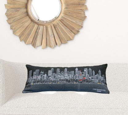 35" Black Atlanta Nighttime Skyline Lumbar Decorative Pillow