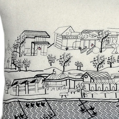 35" White St Michael's Daylight Skyline Lumbar Decorative Pillow