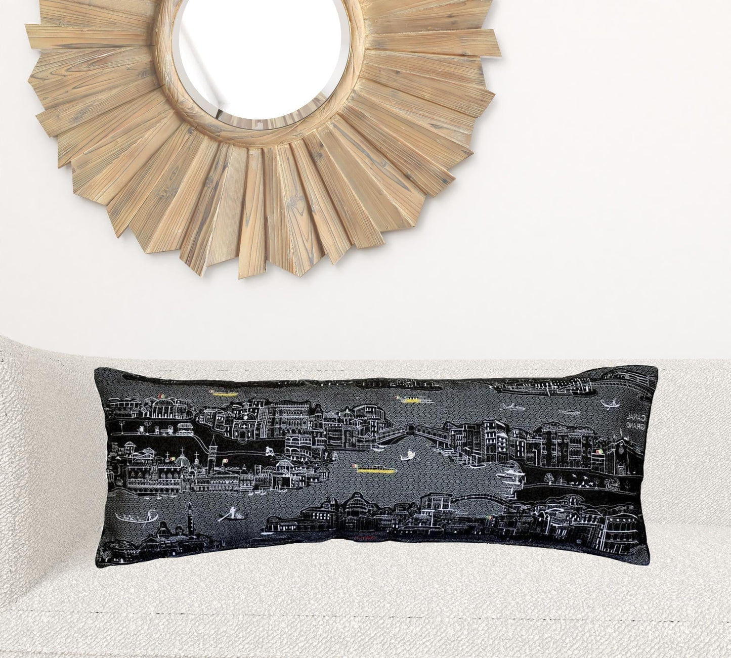 35" Black Venice Nighttime Skyline Lumbar Decorative Pillow
