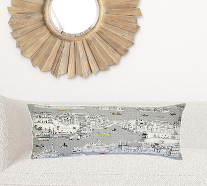 35" White Venice Daylight Skyline Lumbar Decorative Pillow