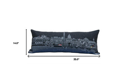 35" Black Washington DC Nighttime Skyline Lumbar Decorative Pillow