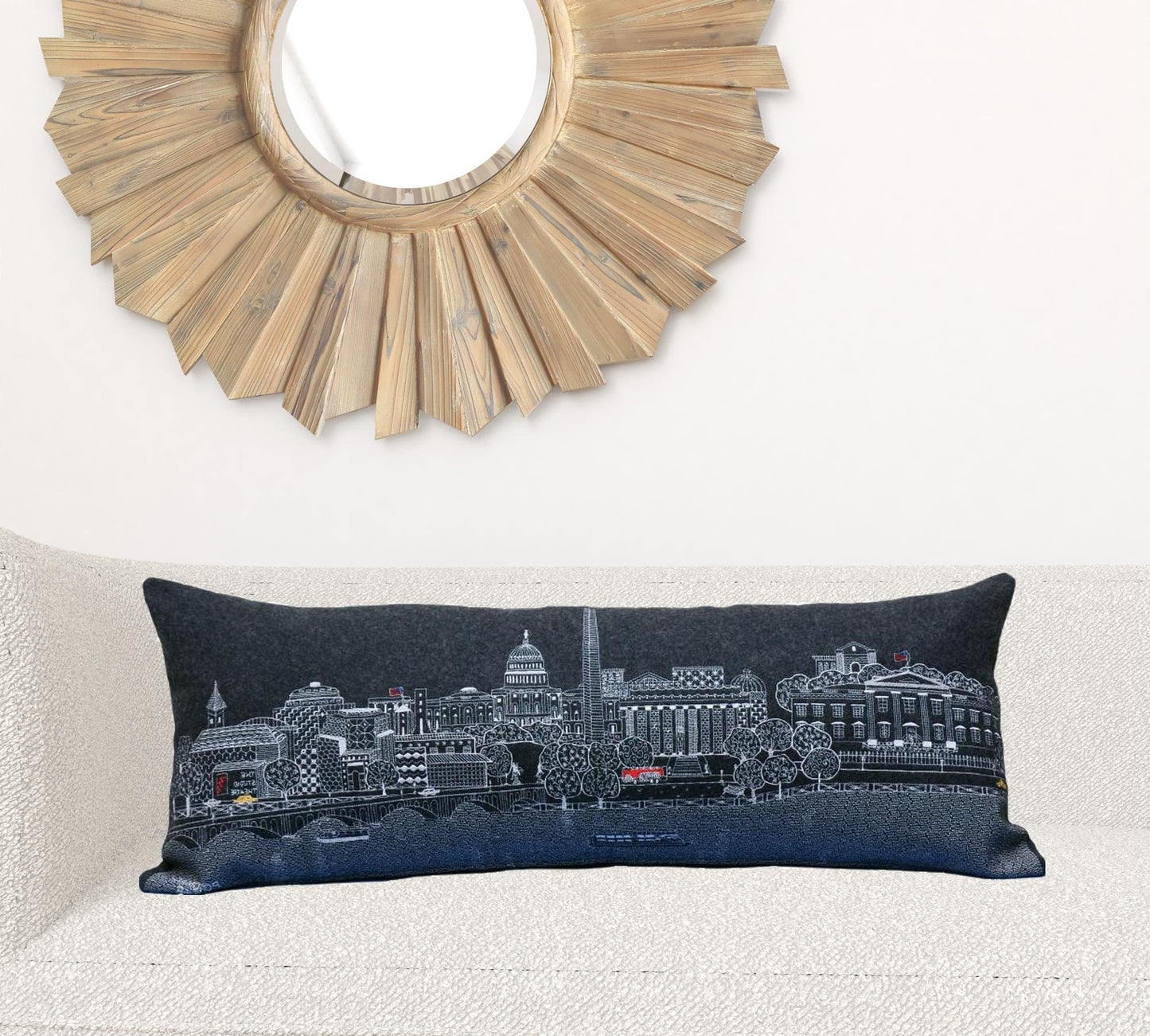 35" Black Washington DC Nighttime Skyline Lumbar Decorative Pillow