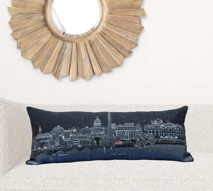 35" Black Washington DC Nighttime Skyline Lumbar Decorative Pillow