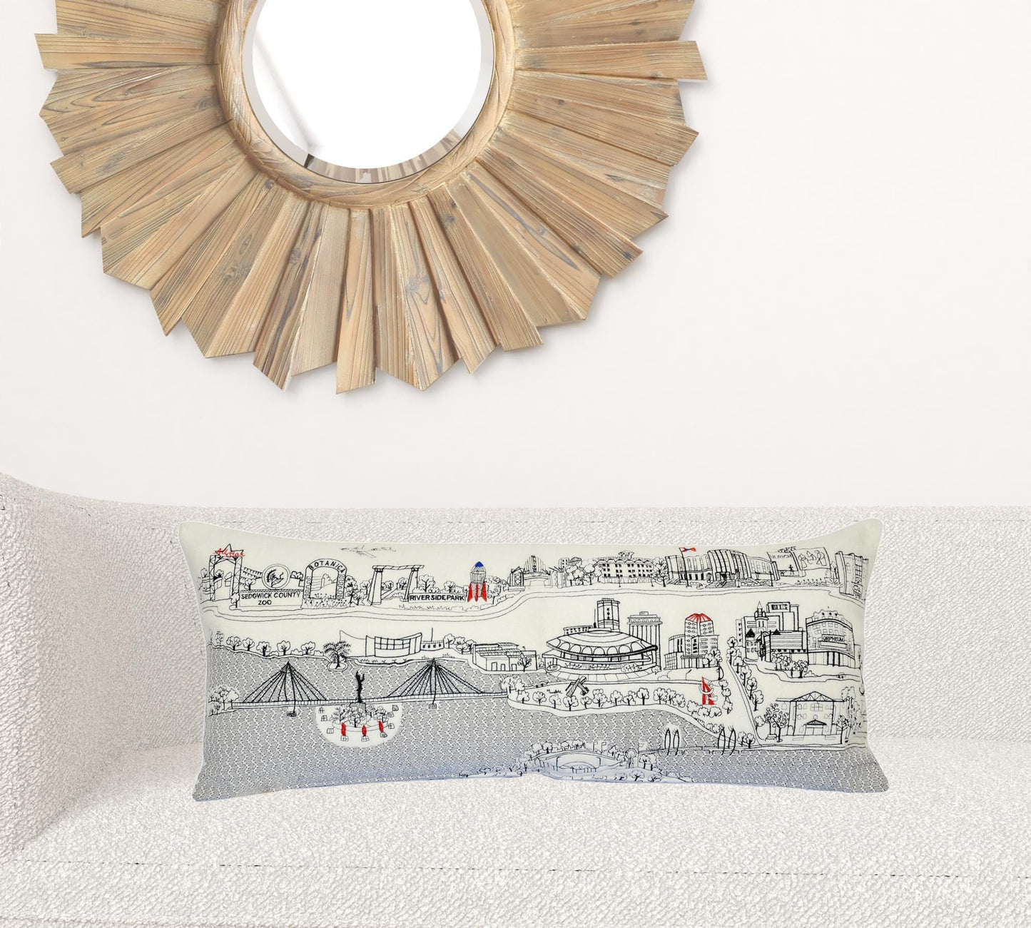 35" White Wichita Daylight Skyline Lumbar Decorative Pillow