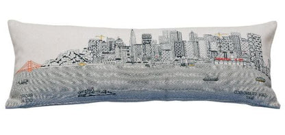 35" White San Francisco Daylight Skyline Lumbar Decorative Pillow