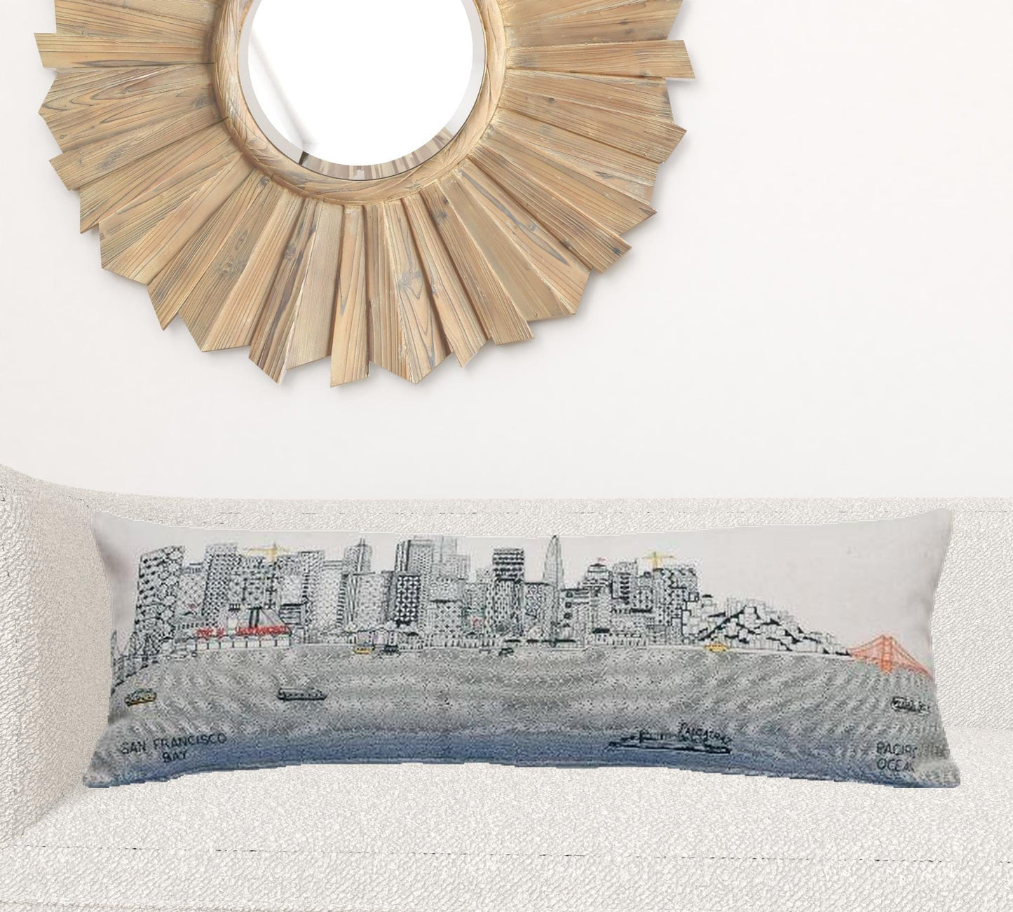 35" White San Francisco Daylight Skyline Lumbar Decorative Pillow