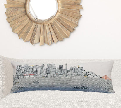 35" White San Francisco Daylight Skyline Lumbar Decorative Pillow
