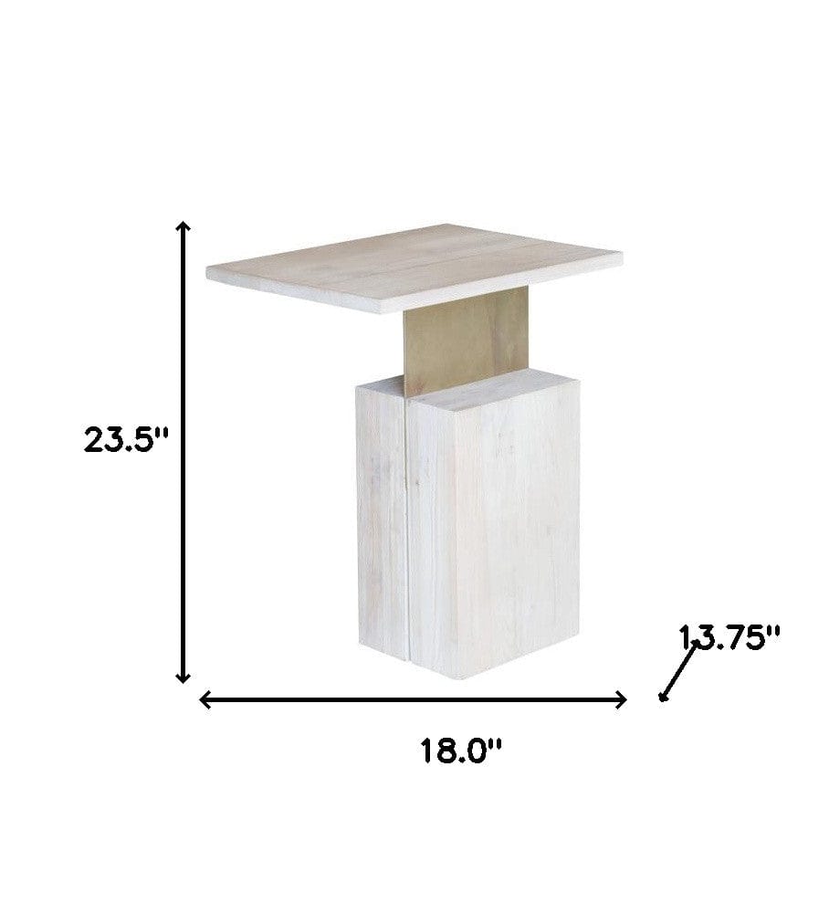 24" Natural and Gold Solid Wood Rectangular End Table