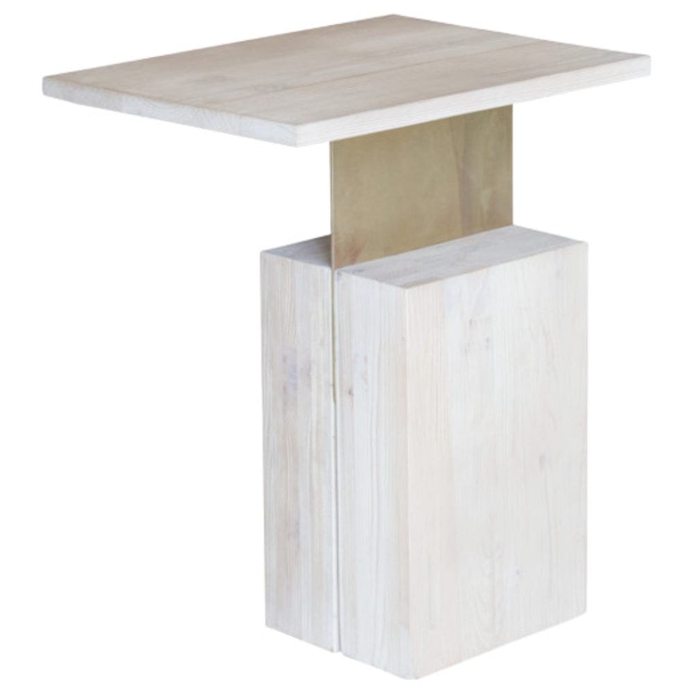 24" Natural and Gold Solid Wood Rectangular End Table
