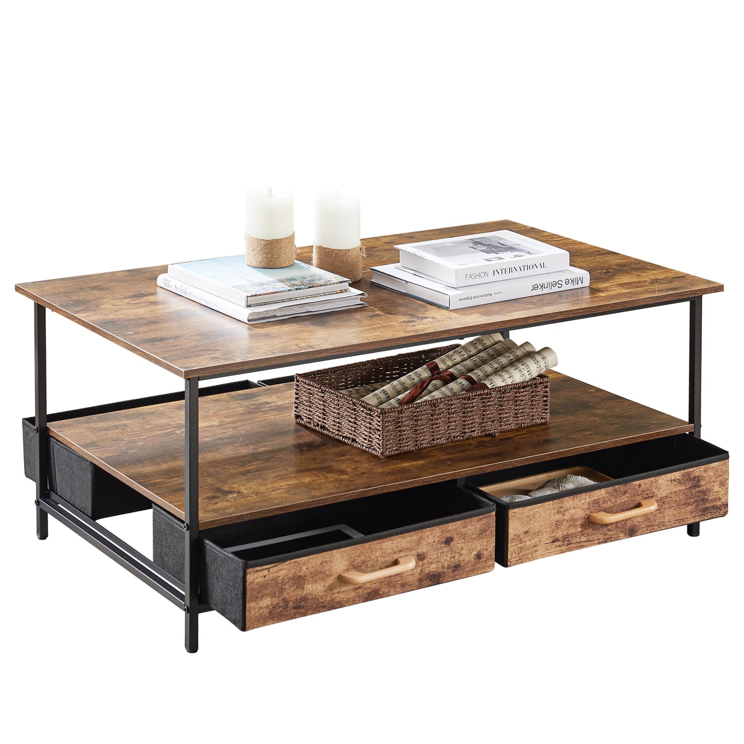 40" Brown Manufactured Wood Rectangular Coffee Table