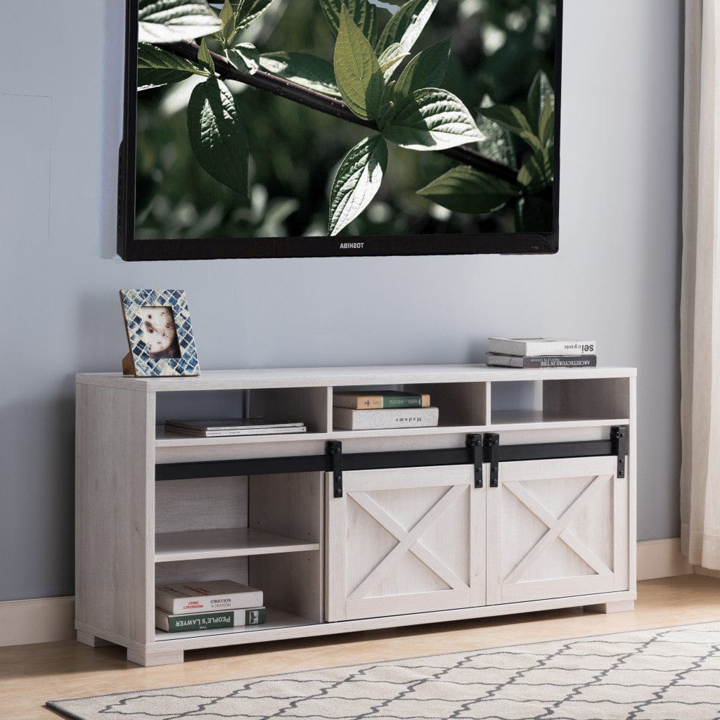 60" White Oak Manufactured Wood Cabinet Enclosed Storage Tv Stand