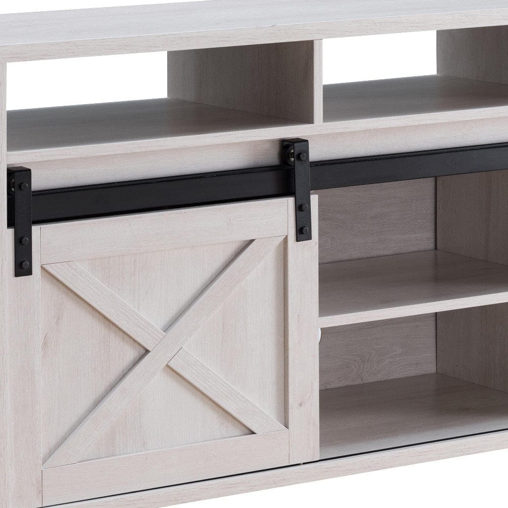 60" White Oak Manufactured Wood Cabinet Enclosed Storage Tv Stand