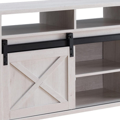 60" White Oak Manufactured Wood Cabinet Enclosed Storage Tv Stand