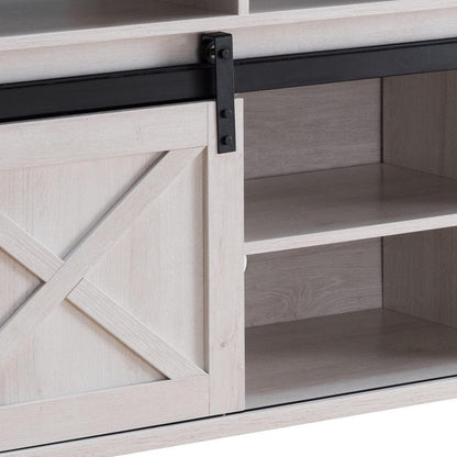 60" White Oak Manufactured Wood Cabinet Enclosed Storage Tv Stand