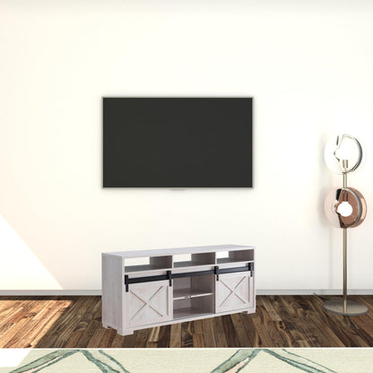 60" White Oak Manufactured Wood Cabinet Enclosed Storage Tv Stand