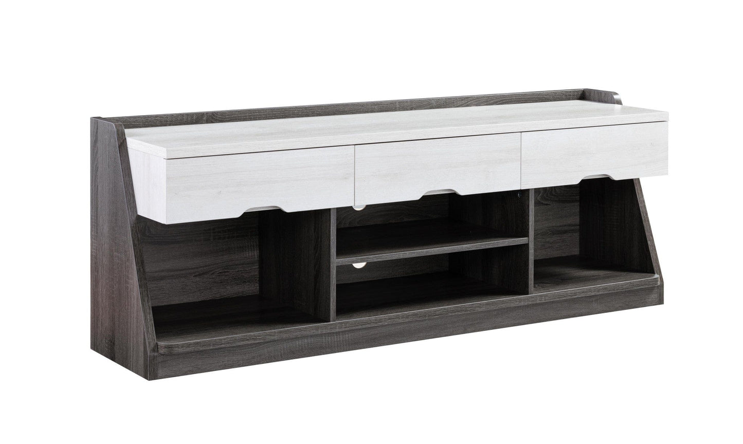 62" White Oak & Distressed Grey Particle Board Cabinetenclosed Storage Tv Stand