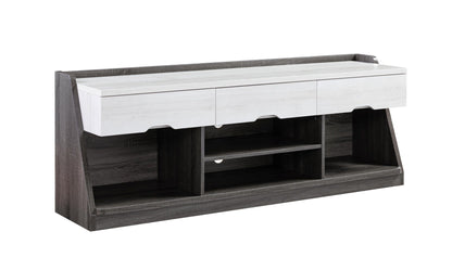 62" White Oak & Distressed Grey Particle Board Cabinetenclosed Storage Tv Stand