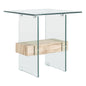 20" Glass End Table with Natural Faux Wood Shelf