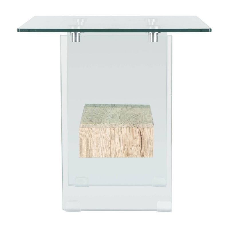 20" Glass End Table with Natural Faux Wood Shelf